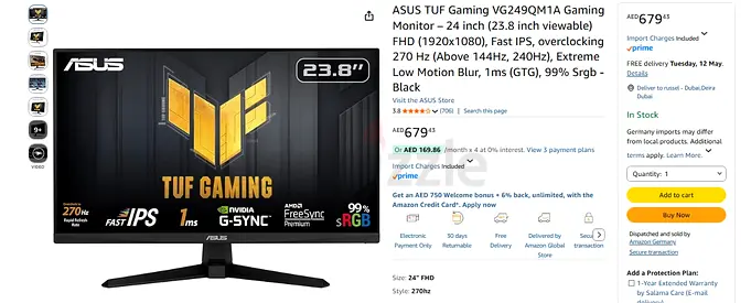 ASUS TUF Gaming VG249QM1A 23.8 inch Gaming Monitor