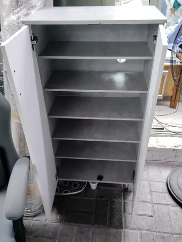 Slim White Shoe Cabinet with Multiple Shelves