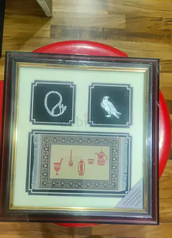 Framed Decorative Wall Art with Silver Embellishments and Miniature Rug-30cm height