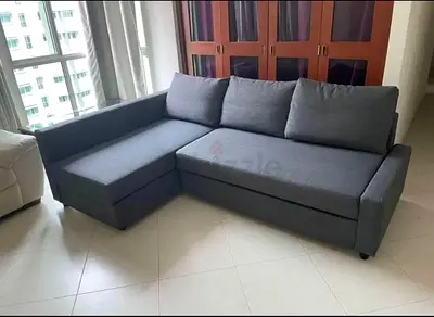 L-shaped Grey Fabric Sofa with Chaise - Good Condition