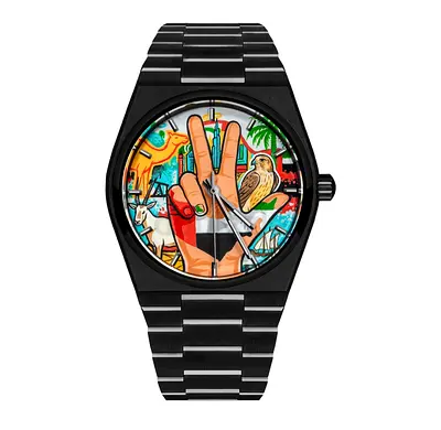 IFL limited edition automatic watch 'Unity' no 11 of 100 with UAE Flag dial and black metal bracelet