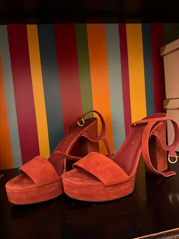 Salvatore Ferragamo Brick Red Suede Sandals pumps shoes 39 1/2 D (39.5 D)