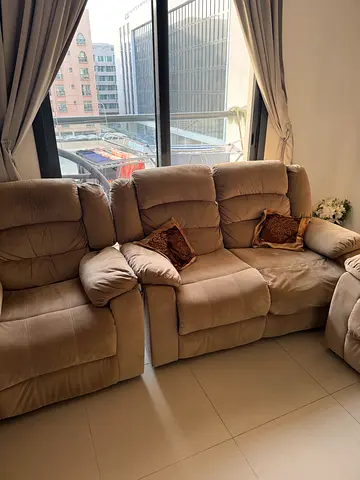 Beige 3-Seater Recliner Sofa Set - Comfortable, Good Condition