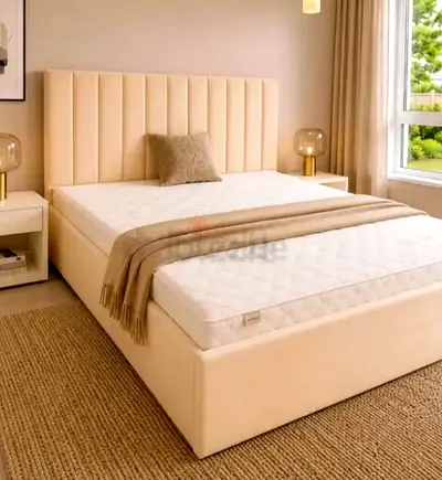 Brend New fabric wooden Queen size 150x190 bed with Madical Matress Available