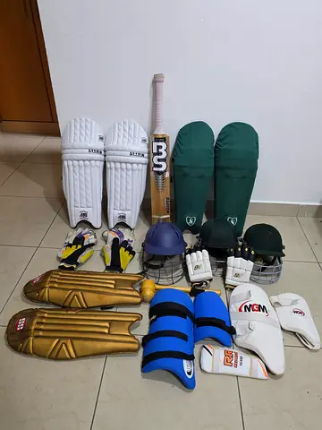 Complete Cricket Kit - Helmets, Pads, Gloves, Bats & Guards (Good Condition)