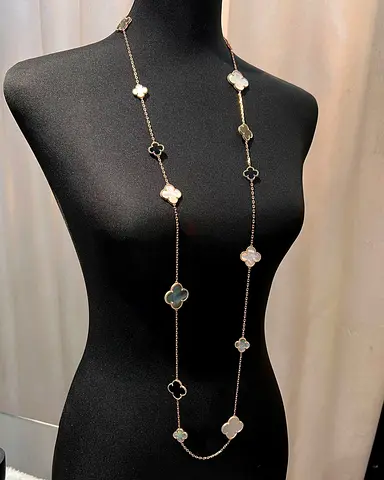 Long clover motif mother-of-pearl station necklace - 90cm approx
