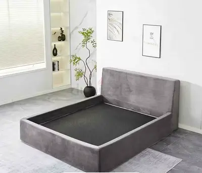 Gray velvet king size thick bed frame