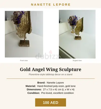 NANETTE LEPORE Gold Angel Wing Tabletop Sculpture - Florentine Style