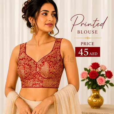 Red Printed Brocade Blouse