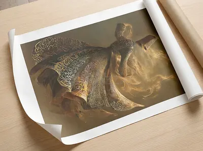 Whirling Dervish — Golden Calligraphic Design -Canvas