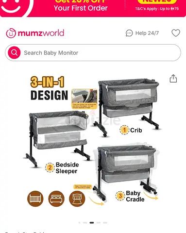 3-in-1 Baby Crib Bedside Sleeper / Cradle - black