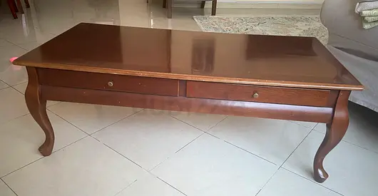 Solid Wood Coffee Table with Drawers - Classic Curved Legs