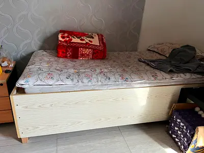 1000 Dhs All - Double wooden bed with box with mattress - light oak finish