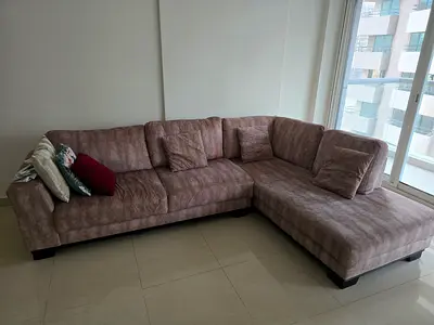 L-shaped fabric sofa - 4-seater, good condition