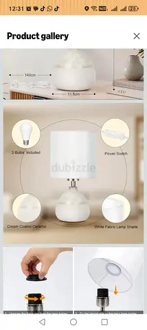 Ceramic Table Lamp with White Fabric Shade - New, 2 Bulbs Included