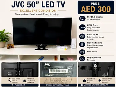 Affordable JVC 50" LED smart TV - Fully Functional, Includes Wall Mount & Remote(fixed price)