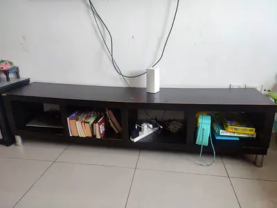 Ikea Low TV table - Dark Wood, 4 Open Compartments