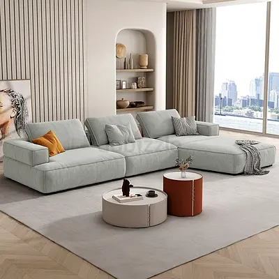 Customised Modern Light Gray L-Shaped Sectional Sofa with Chaise