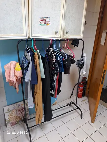 Simple Black Metal Clothes Rack - Single Rail, Portable