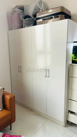 White 4-Door Wardrobe - Good Condition, Ready to Move