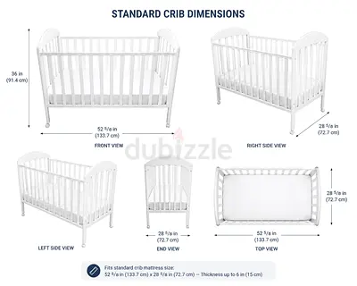 White Standard Baby Crib - Solid Wood, Convertible