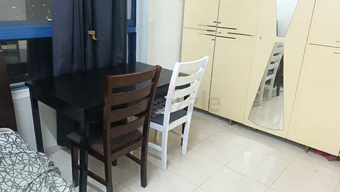 Simple black dining/desk table with two chairs and wardrobe (used)