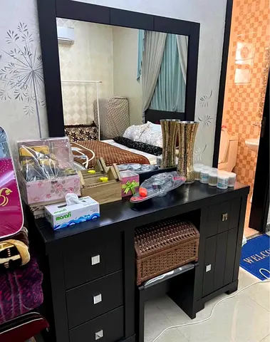 Dark Wood Dressing Table with Mirror and Drawers - Good Condition