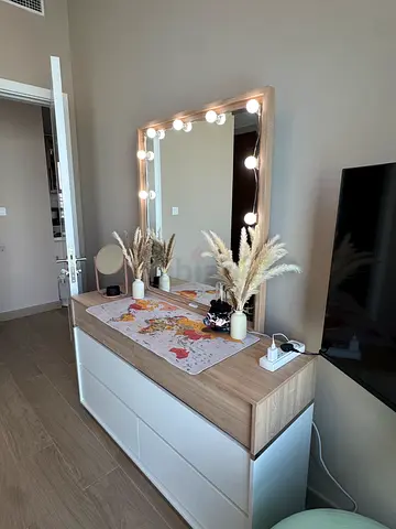 Wooden Dresser with Lighted Vanity Mirror and Drawers - Good Condition