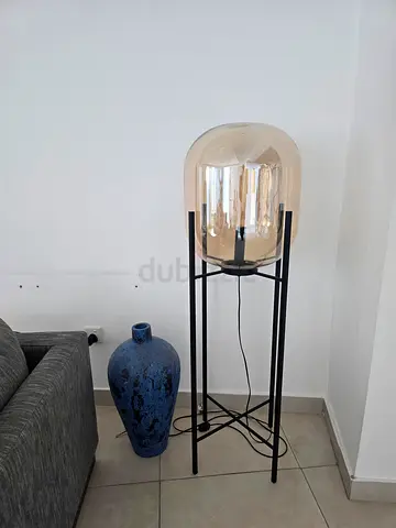 Tall Glass Dome Floor Lamp with Black Metal Stand