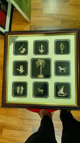 Framed Collection of 9 Gold-tone Middle Eastern Icons - Palm, Dhow, Camel, Horse-38x38cm