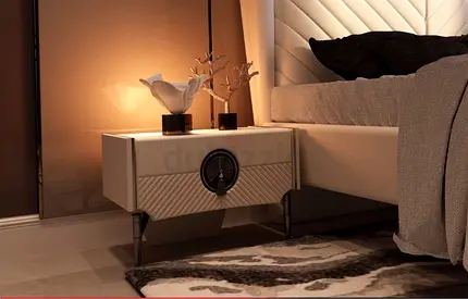 Modern white Bedside Nightstand with Decorative Handle