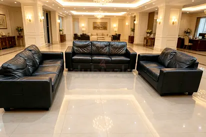 Black Leather 3-Piece Sofa Set — Good Condition