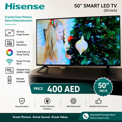 Hisense 50" Smart LED TV - 50 inch Full HD, Wi-Fi (Good Condition)