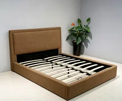 Brown velvet double size hydraulic bed frame