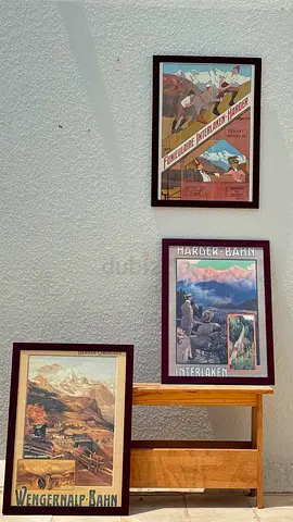 Set of 3 Vintage Swiss Railway Poster Prints in Frames