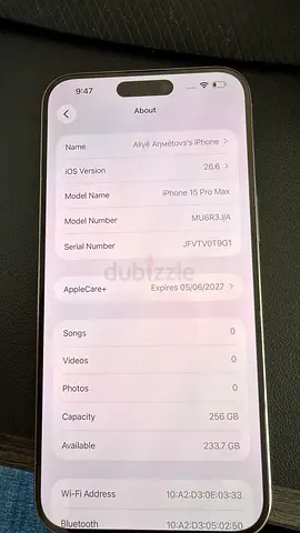 iPhone 15 Pro Max 256 GB with AppleCare+ till 06/2027