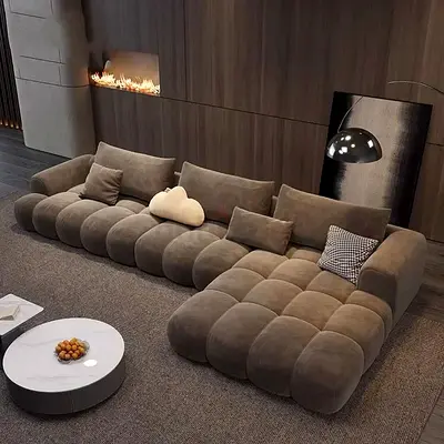 Modern Grey Modular Sofa with Chaise Lounge