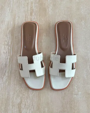 White leather flat slide sandals - size 36 to 41