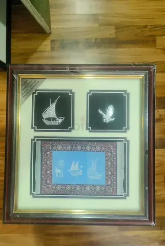 Framed Middle Eastern Dhow and Traditional Motif Artwork 30cm height