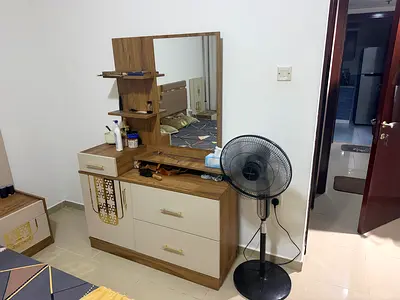 Wooden dressing table with mirror and drawers - good condition