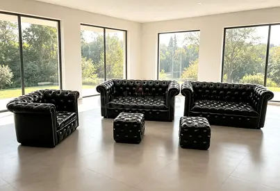 Sofa Chesterfield Leather Black Set