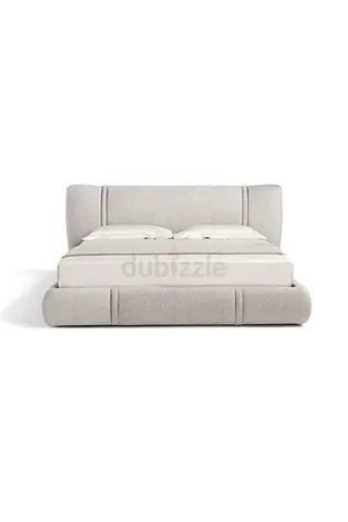 Light Grey Upholstered Double Bed with Padded Headboard