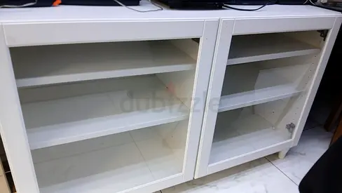 White Double Glass Door TV Console / Storage Cabinet - Good Condition