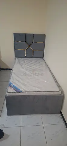 Single bed frame with upholstered headboard and mattress - good condition