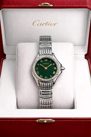 ‎Cartier Panthère Women's Luxury Watch – Green Dial Diamond Bezel | Stainless Steel
