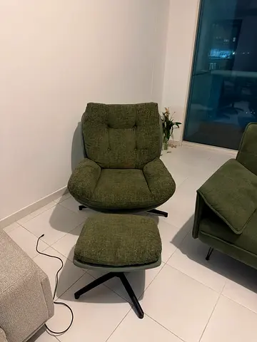 Green Upholstered Recliner Chair with Ottoman - Good Condition