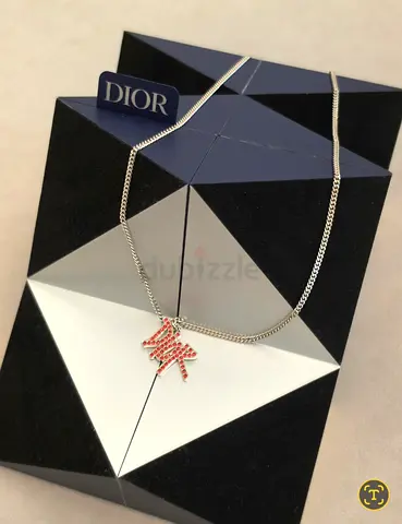 Dior silver chain necklace with red crystal pendant — authentic with box