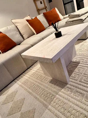 Solid travertine coffee table