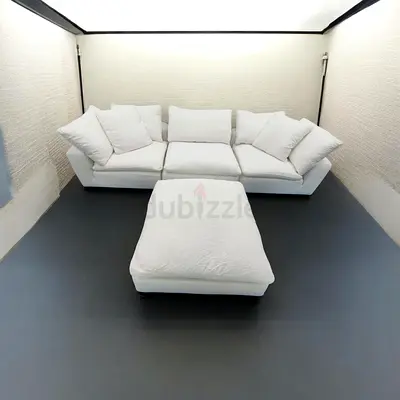 Marina home luscious linen cloud feather 🪶 filled modular sofa with ottoman