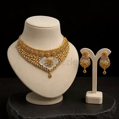 Shahnoor Rose Heritage 22K Gold Necklace & Earrings Set